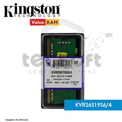 MEMORIA KINGSTON KVR26S19S6/4, 4GB, DDR4, SO-DIMM, 2666 MHZ, CL19, 1.2V.