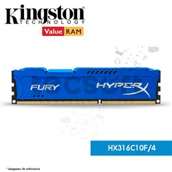 Memoria RAM, 4GB 1600MHz DDR3 CL10 DIMM HyperX FURY Blue (HX316C10F/4)