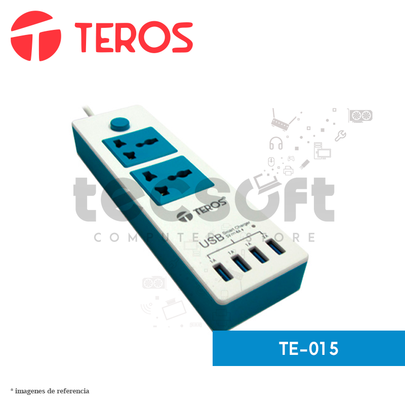 Supresor de pico TE-015 | 100-240V | 2 Tomas universal | 4 puertos usb