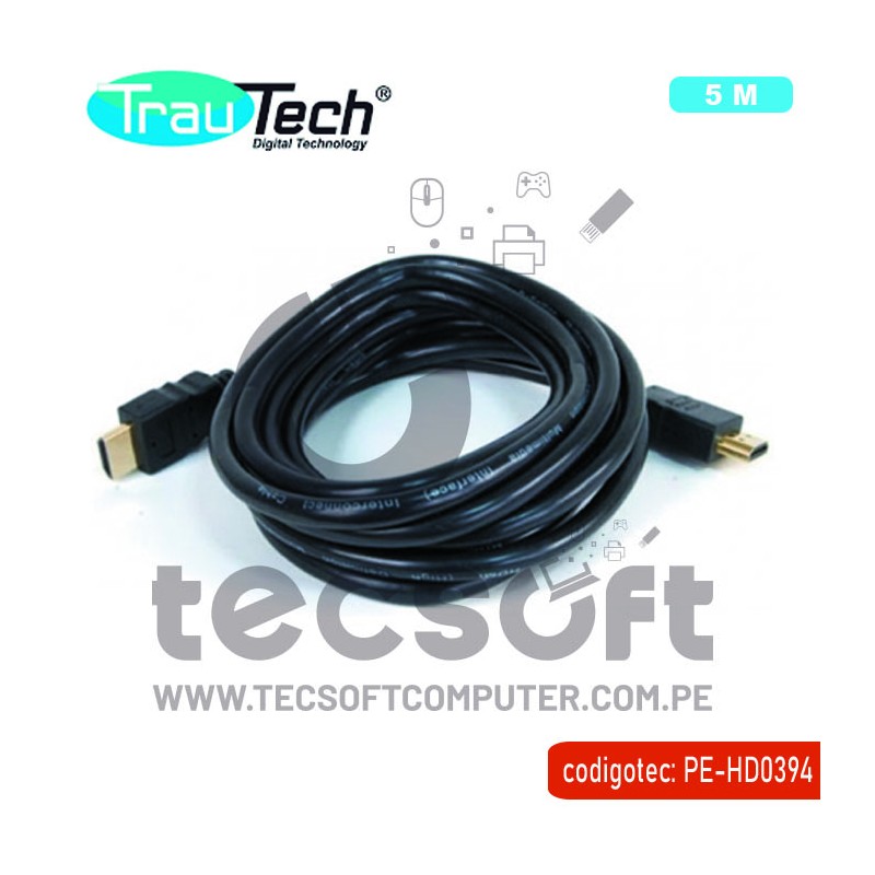 Cable HDMI TrauTech De 5 Metros 2K 60Hz v1.4
