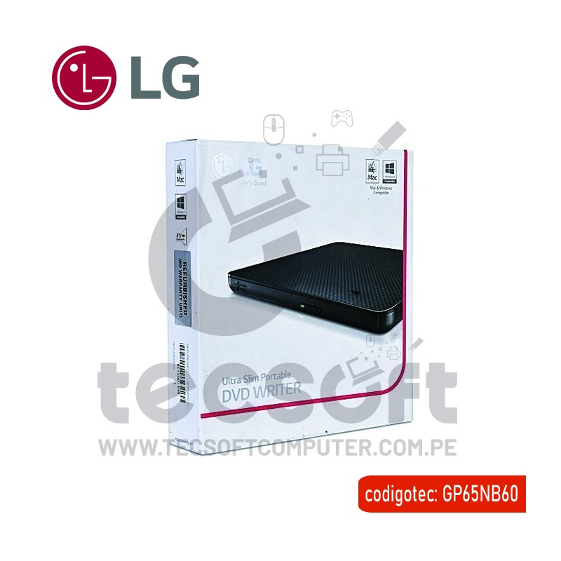 Lector grabador de CD/DVD externo LG, conexión USB, facil de