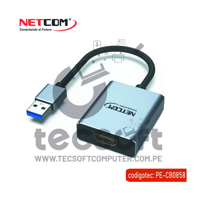 CABLE ADAPTADOR DE USB 3.0 MACHO A HDMI HEMBRA FULL HD DE ALUMINIO NETCOM